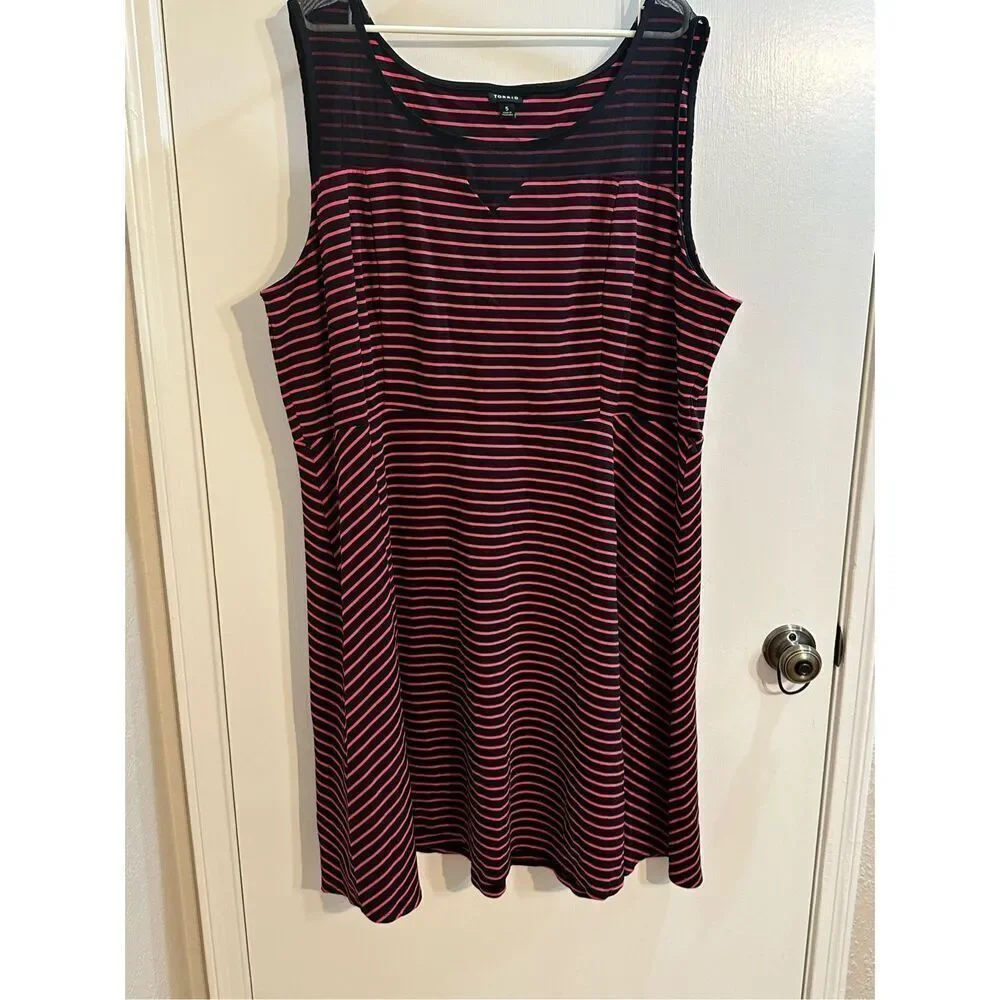 Torrid size 5X striped skater dress fit and flare striped pink/ black